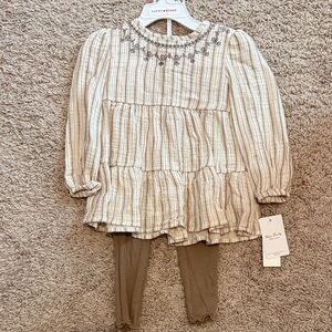 Lucky Brand Beige Striped Baby Outfit